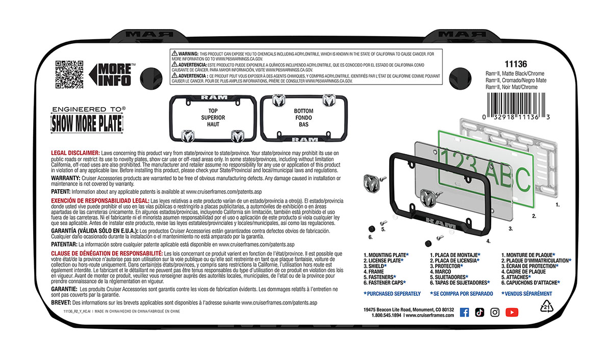 Ram Black and Chrome License Plate Frame | Cruiser Accessories
